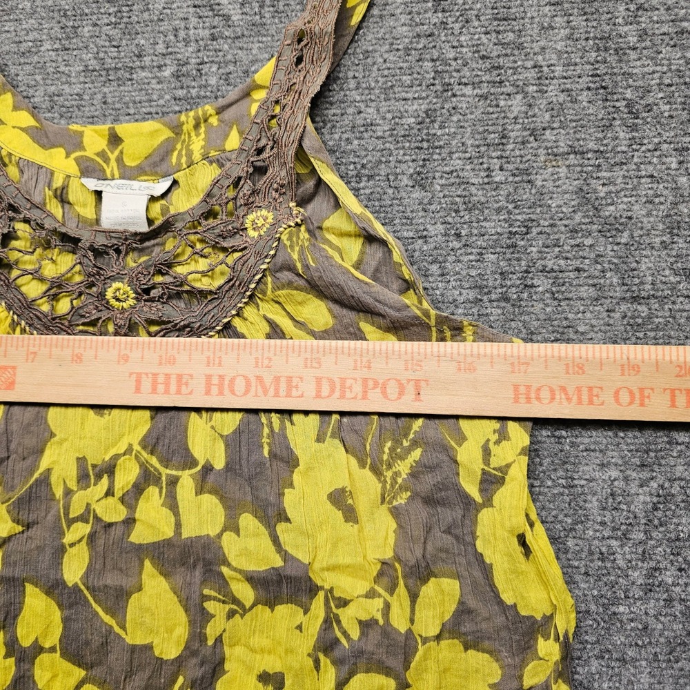 O'Neill Womens Yellow Brown Floral Crochet Lace Bib Cotton Tank Top Small - Picture 2 of 7